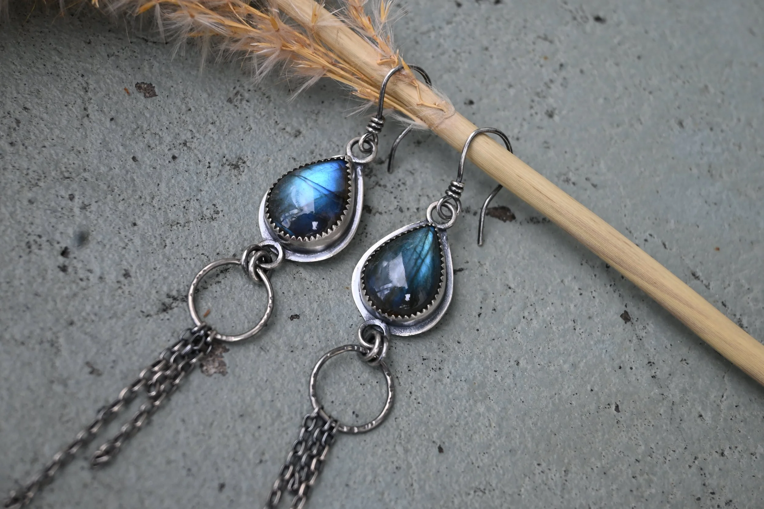 labradorite fringe earrings
