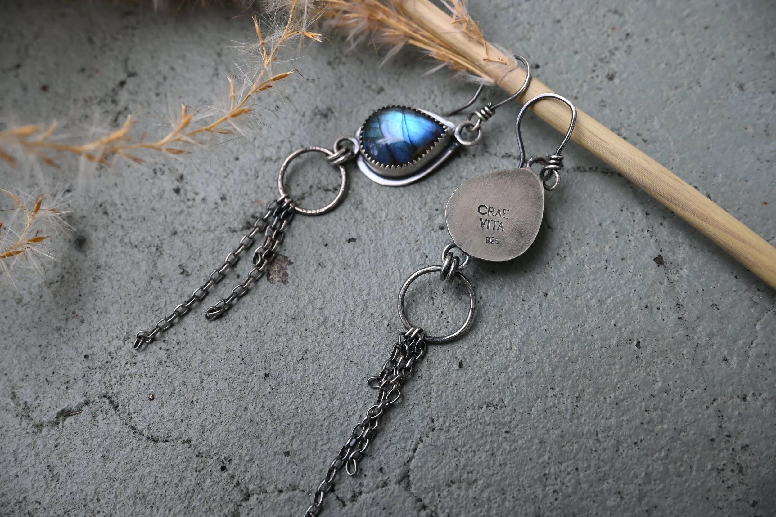 metalsmith bezel set stone earrings