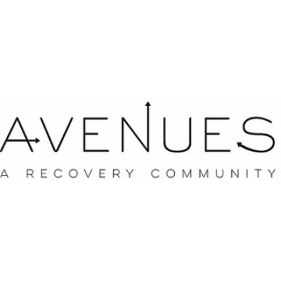 Logo for Avenues, a recovery community, with the word 'AVENUES' and an upward arrow integrated into the letter 'V'.