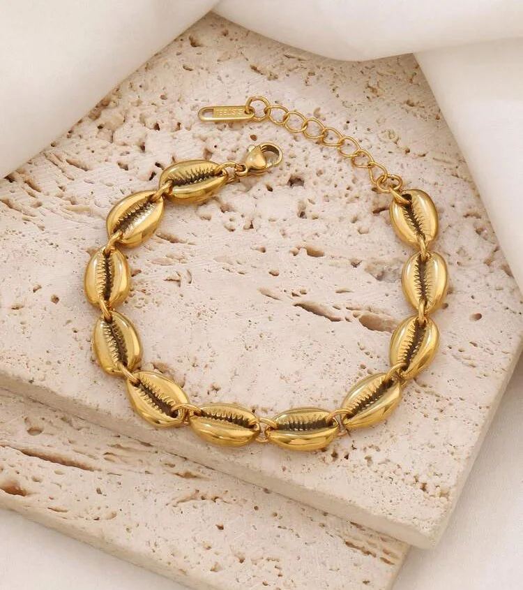18k gold plated cowrie bracelet 1.6 - Style Me African