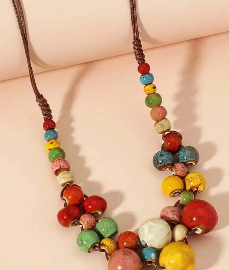 Multi coloured pebble Ethnic bead necklace 1.3 - Style Me African