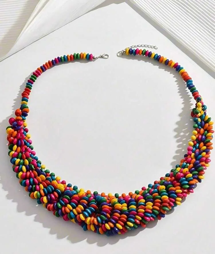 Multicoloured beaded wooden necklace 1.2 - Style Me African