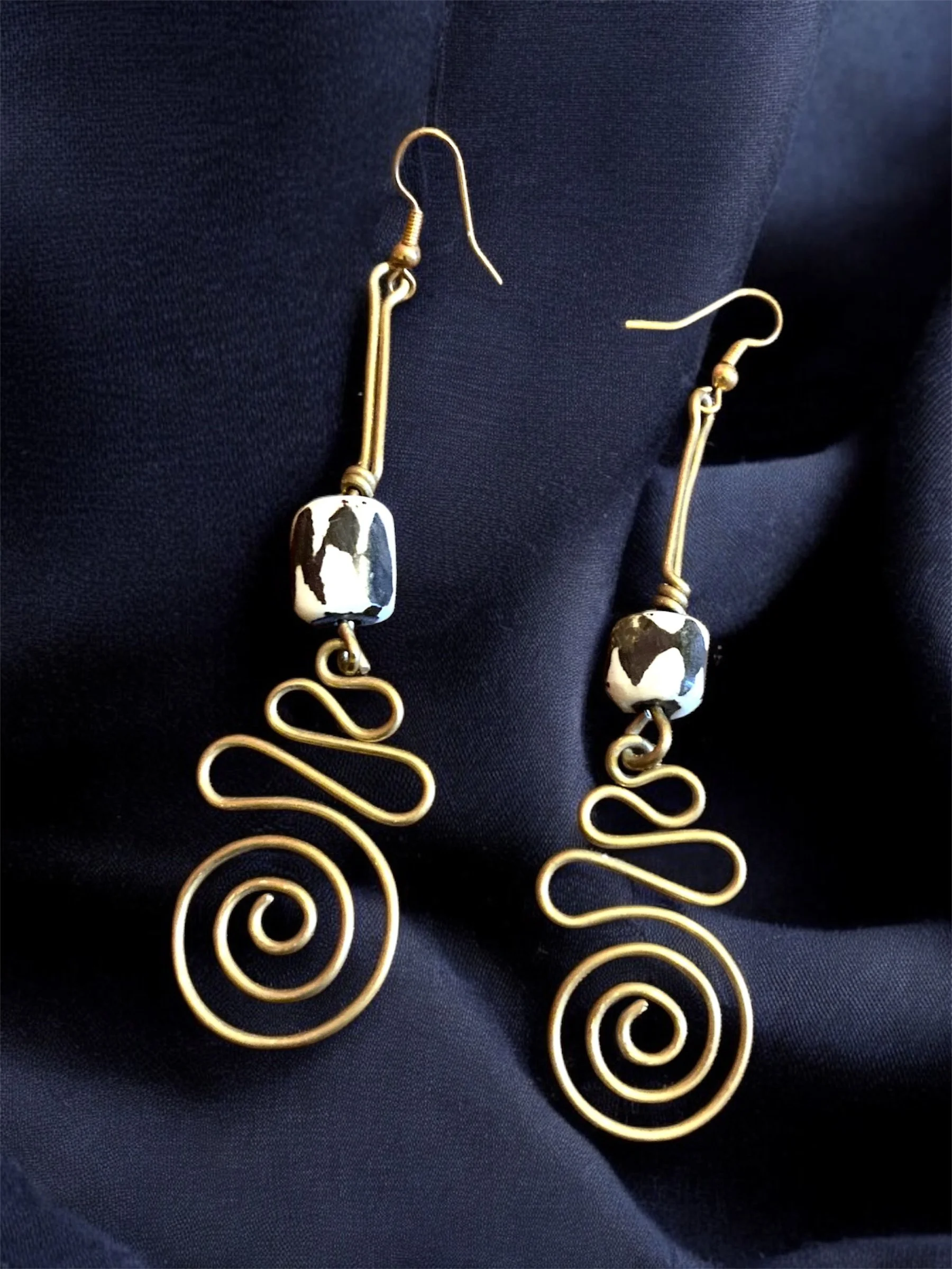 Black and white bead brass African earrings 1.5 - Style Me African