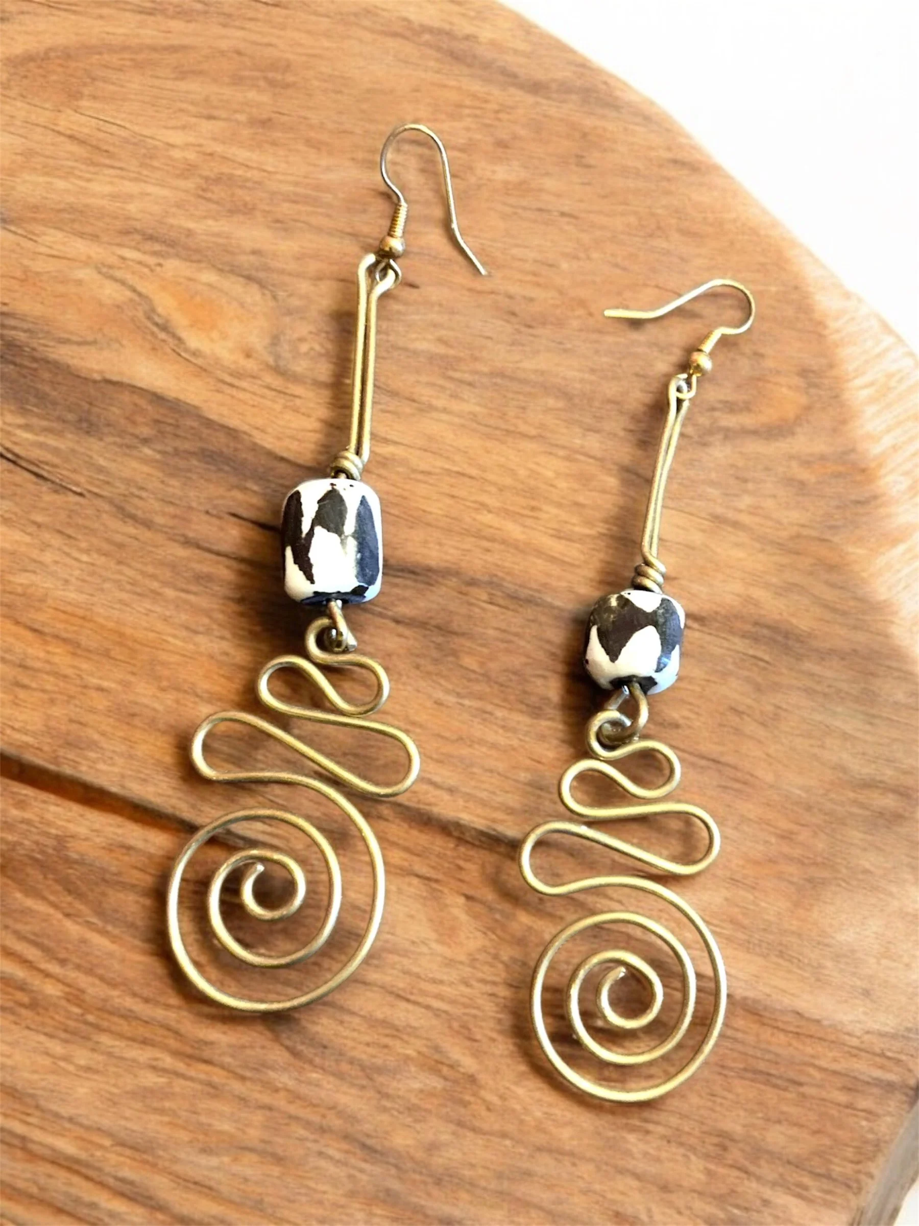 Black and white bead brass African earrings 1.4 - Style Me African