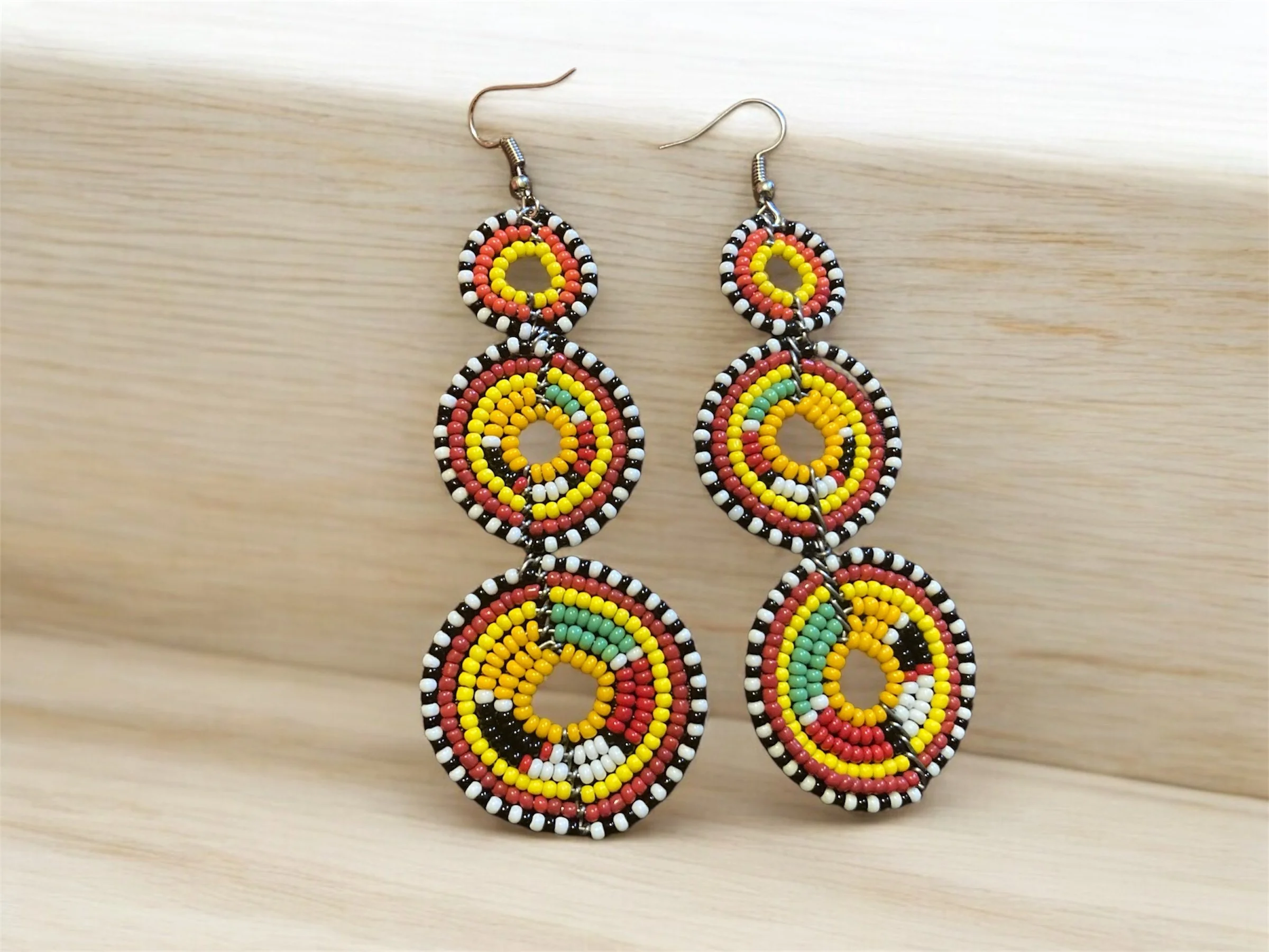 3 disc multicoloured beaded earrings 1.5 - Style Me A African