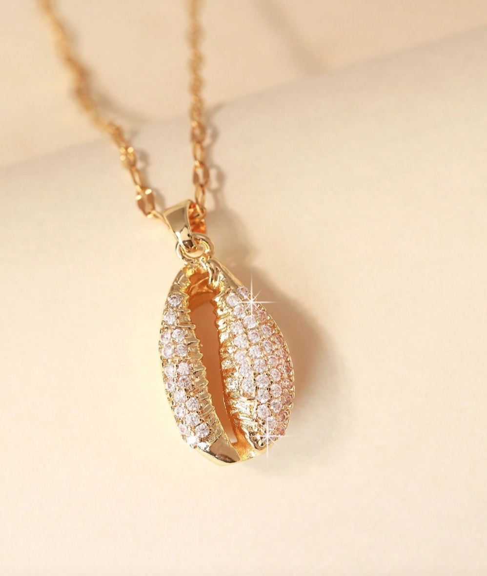Gold cowrie shell diamonte necklace 1.2 - Style Me African.png