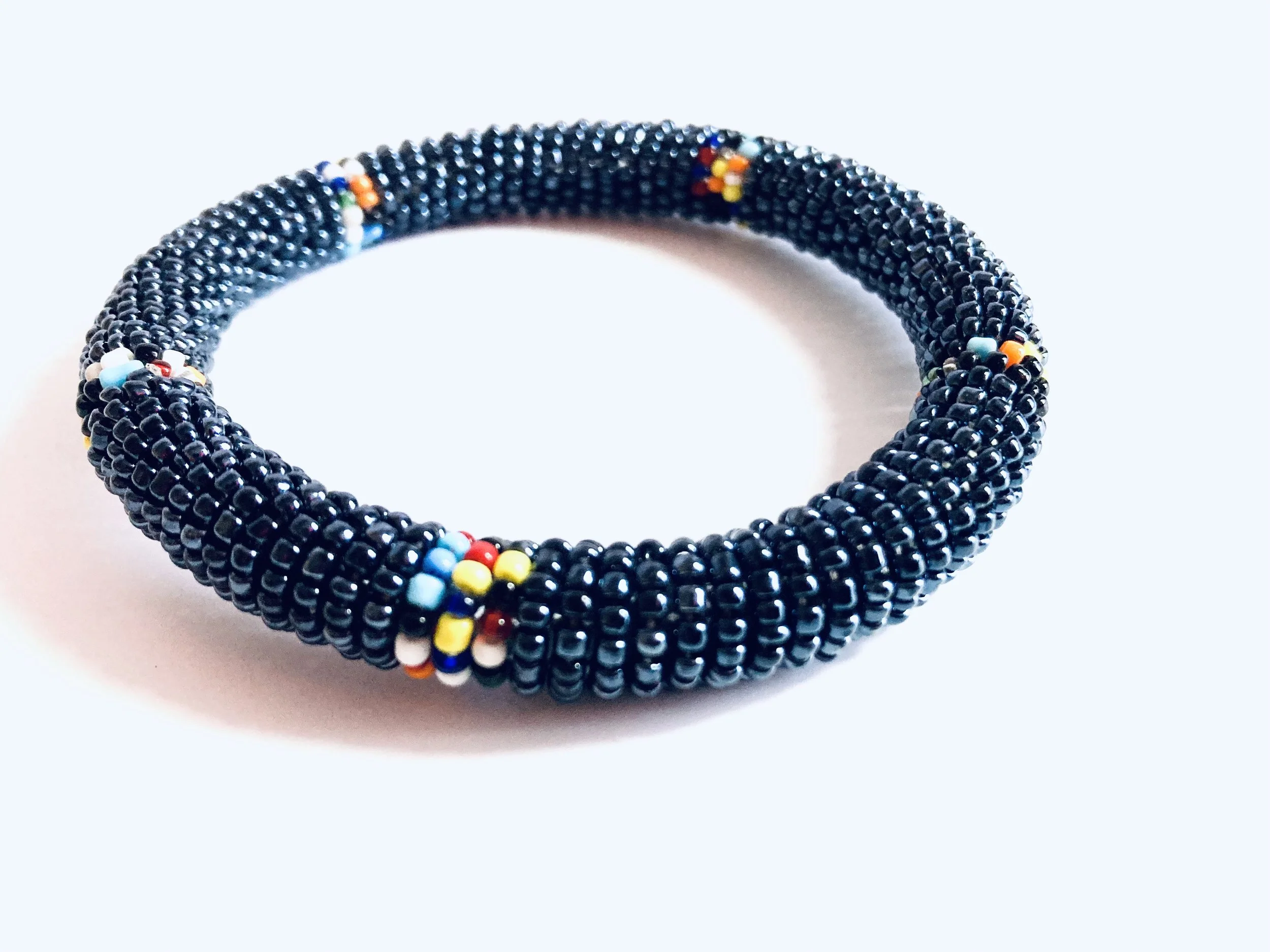 Metallic blue maasai beaded bangle 1.1 - Style Me African