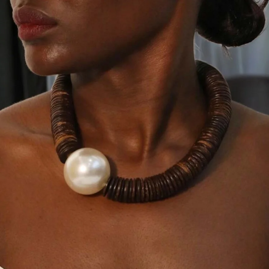 Wooden pearl choker Necklace 1.1 - Style Me African