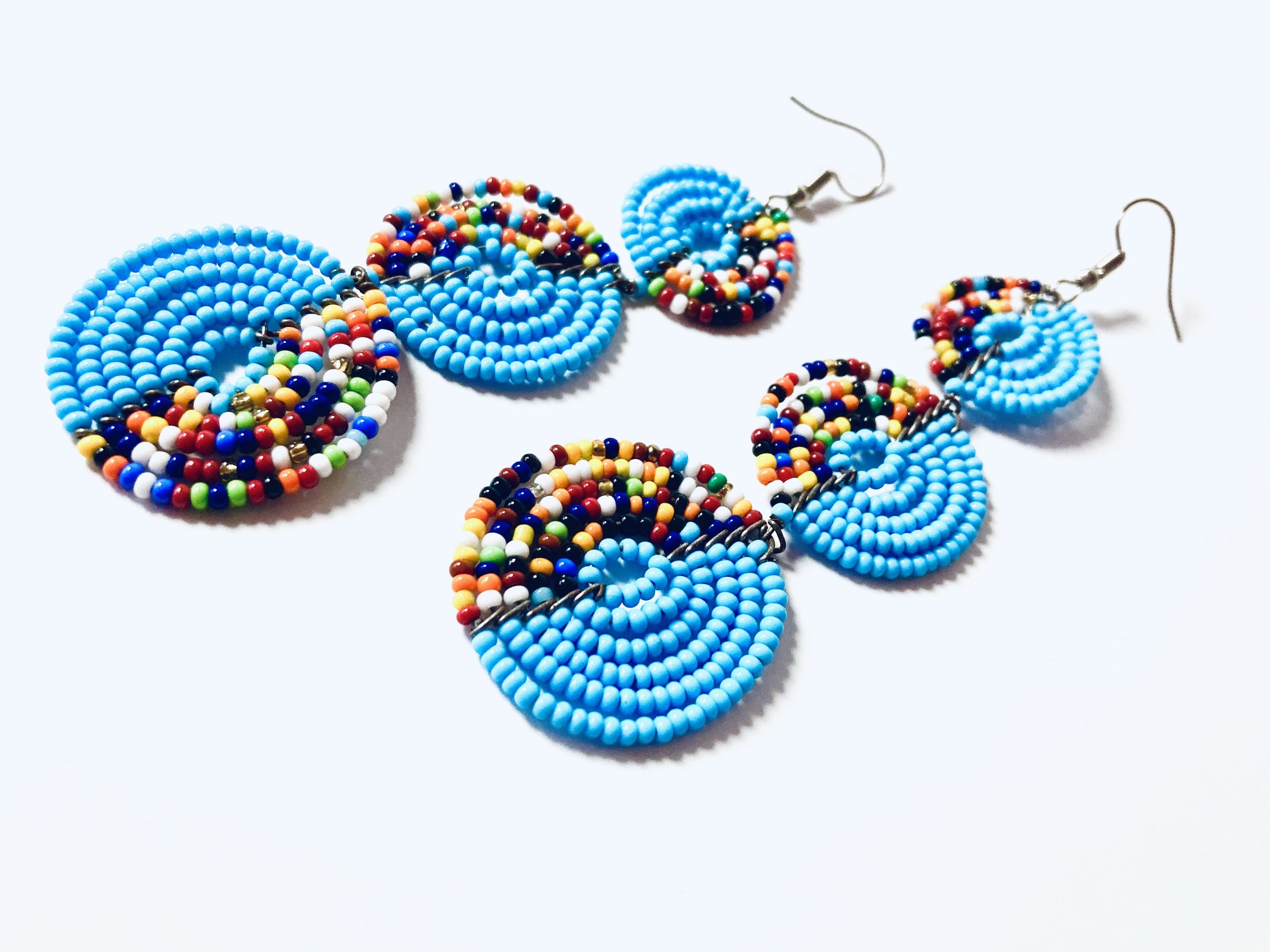 3 disc beaded blue earrings 1.3 - Style Me African