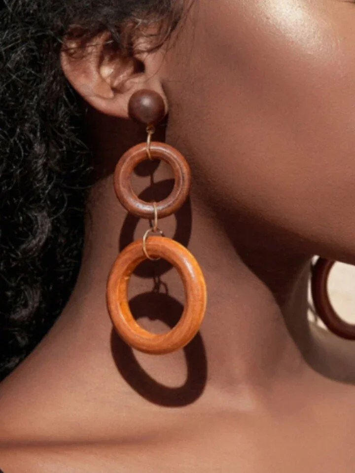 3 layer wooden ring earrings