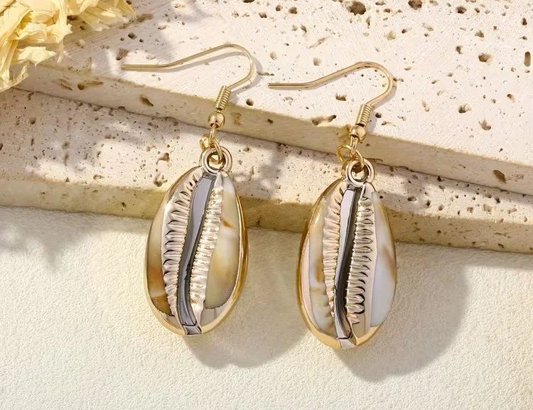 Gold Marble effect cowrie earrings