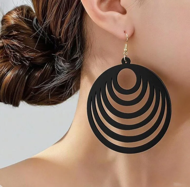 Black Circle stencil wooden earrings