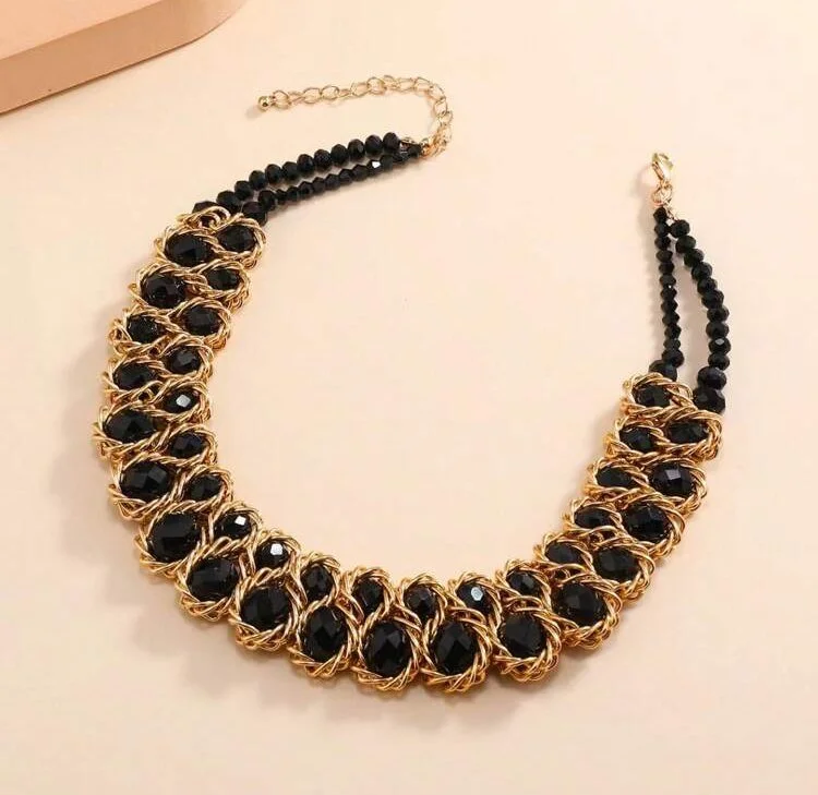 Black  bib crystal bead necklace 1.3 - style me african