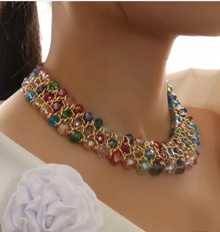 Multicoloured crystal bead bib Necklace 1.1 - Style Me African