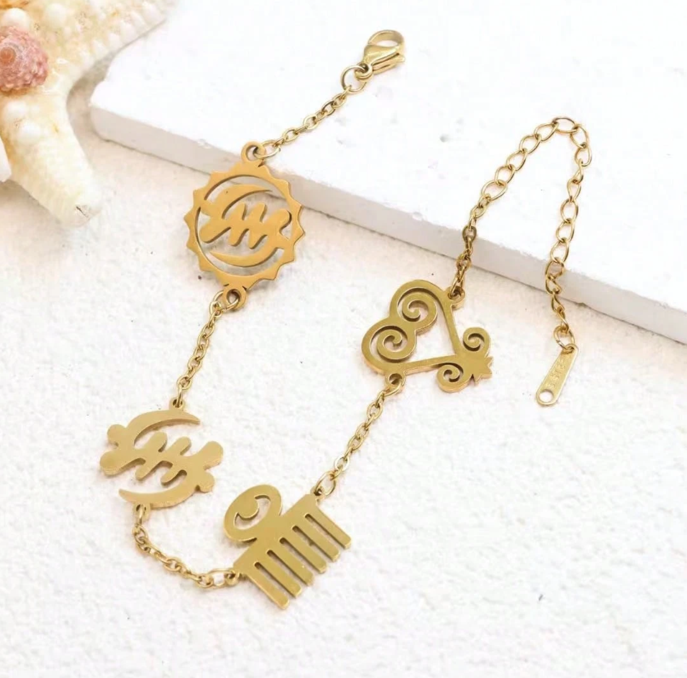 Women’s Mixed Adinkra symbol Gold Bracelet 1.3 - Style Me African.png