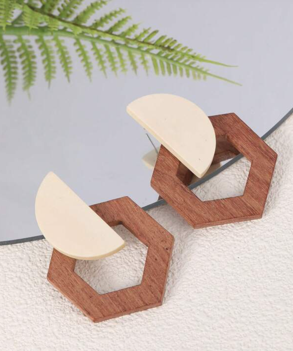 Wooden hexagon stud earrings 1.1 - Style Me African