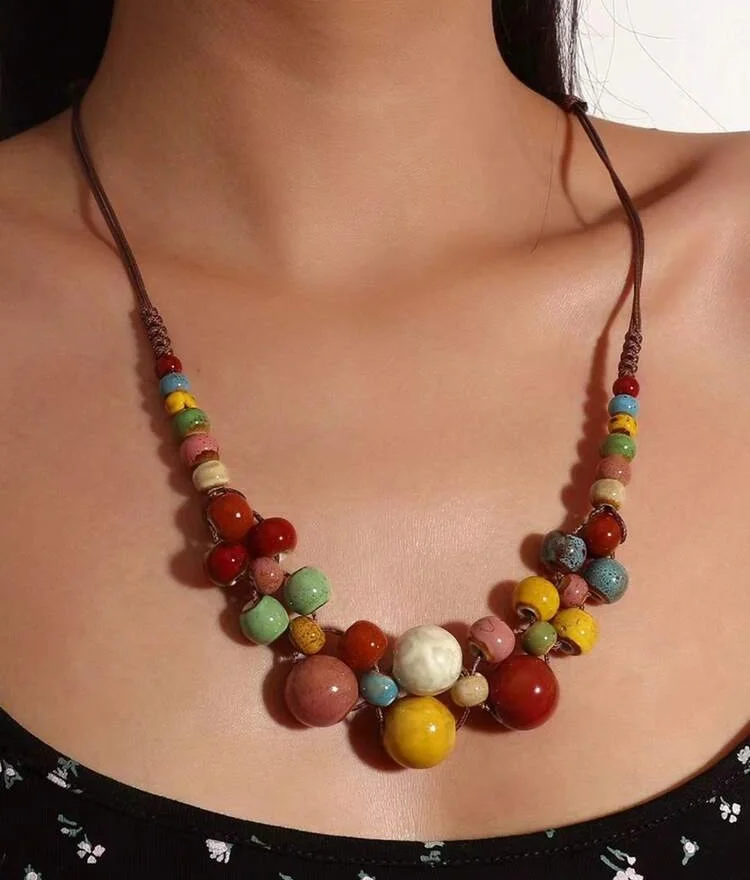 Multi coloured pebble Ethnic bead necklace 1.1 - Style Me African