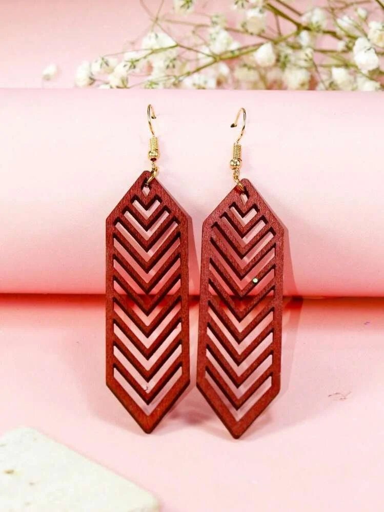 Red wooden stencil earrings 1.1 - Style Me African