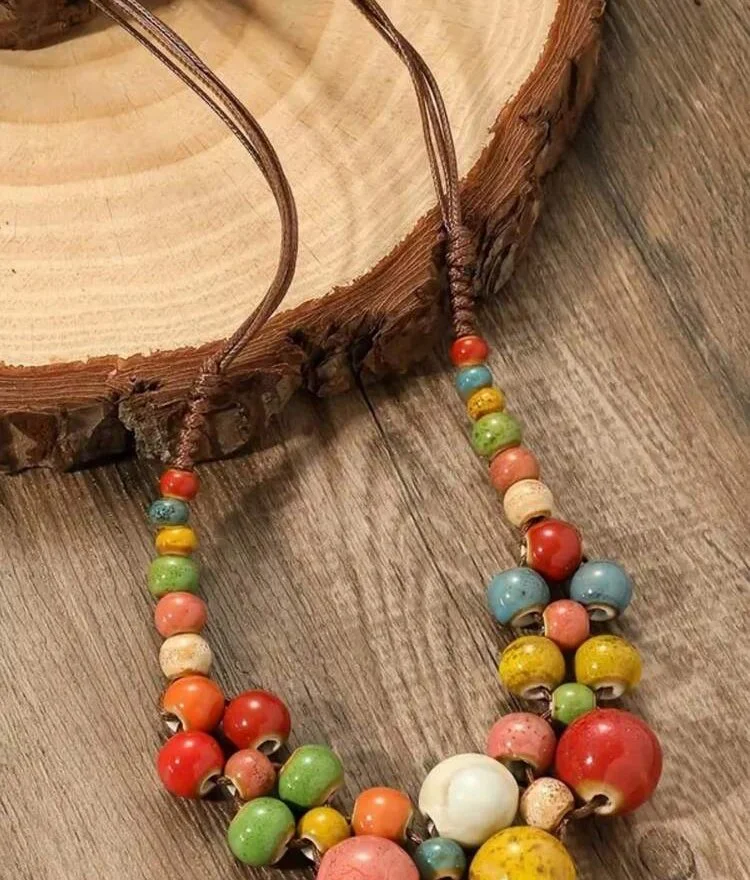 Multi coloured pebble Ethnic bead necklace 1.4 - Style Me African