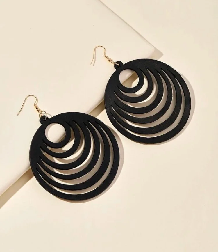 Black Circle stencil wooden earrings 1.2 - Style Me African