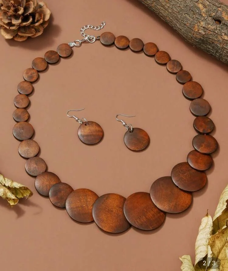 African wooden earring and necklace set 1.2 - Style Me African