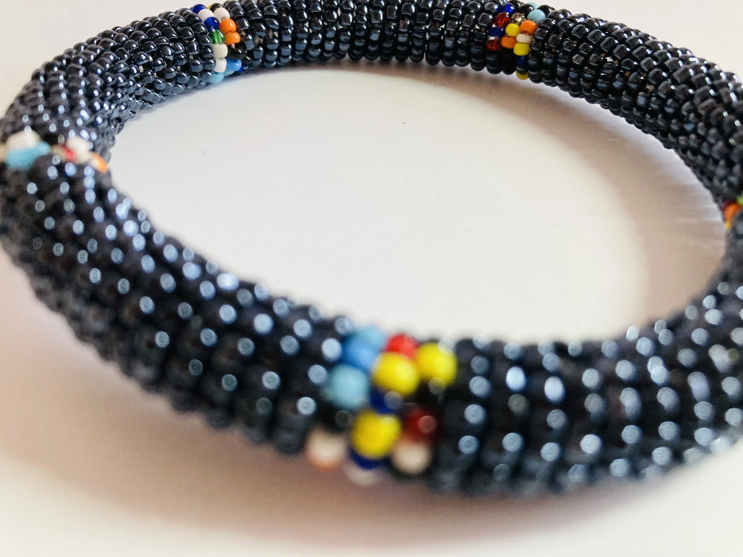 Metallic blue maasai beaded bangle 1.5 - Style Me African