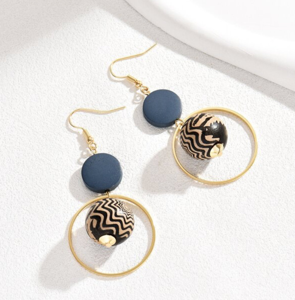 Blue wooden ethnic earrings 1.3 - Style Me African