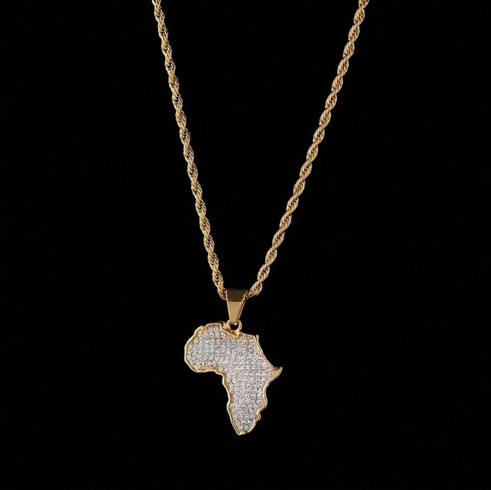 Men’s Gold Africa Map Diamonte Chain