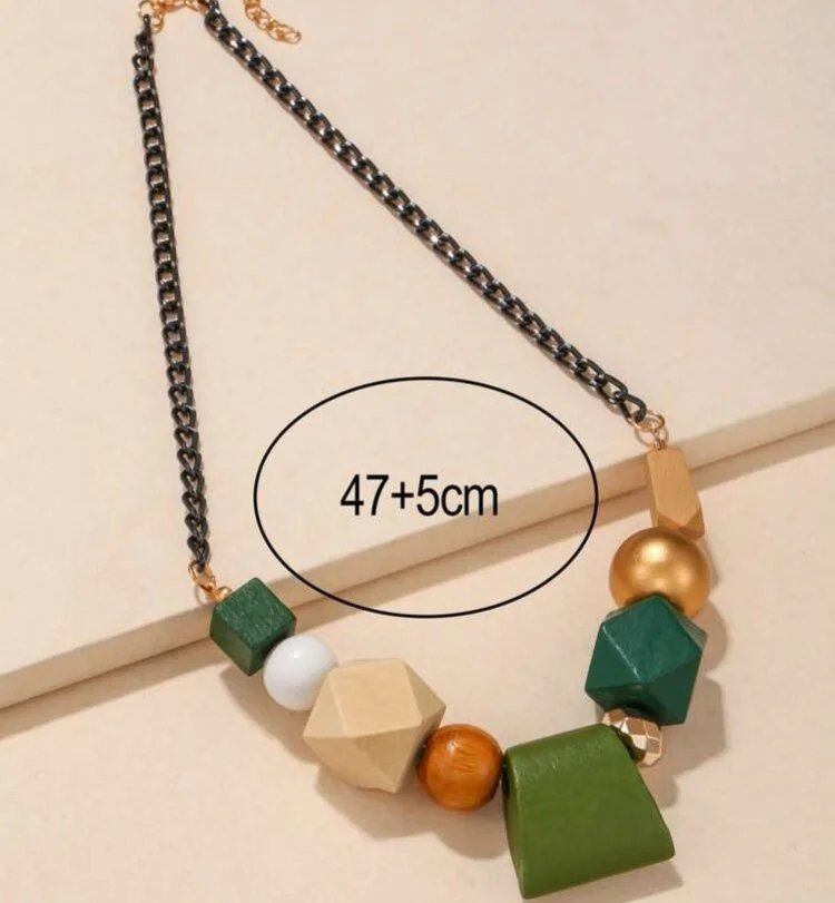 Green wooden beaded necklace 1.4 - Style Me African