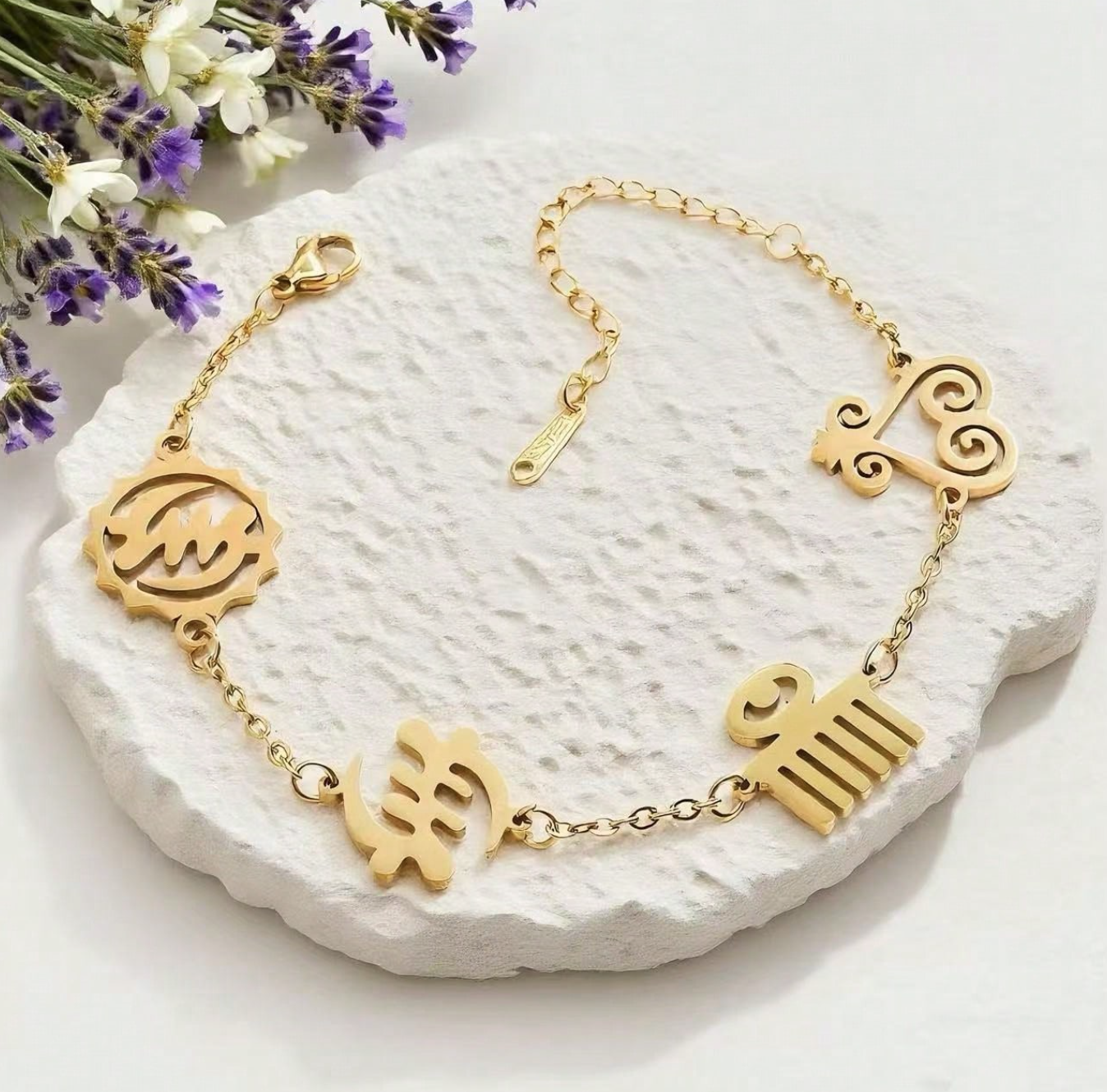 Women’s Mixed Adinkra symbol Gold Bracelet