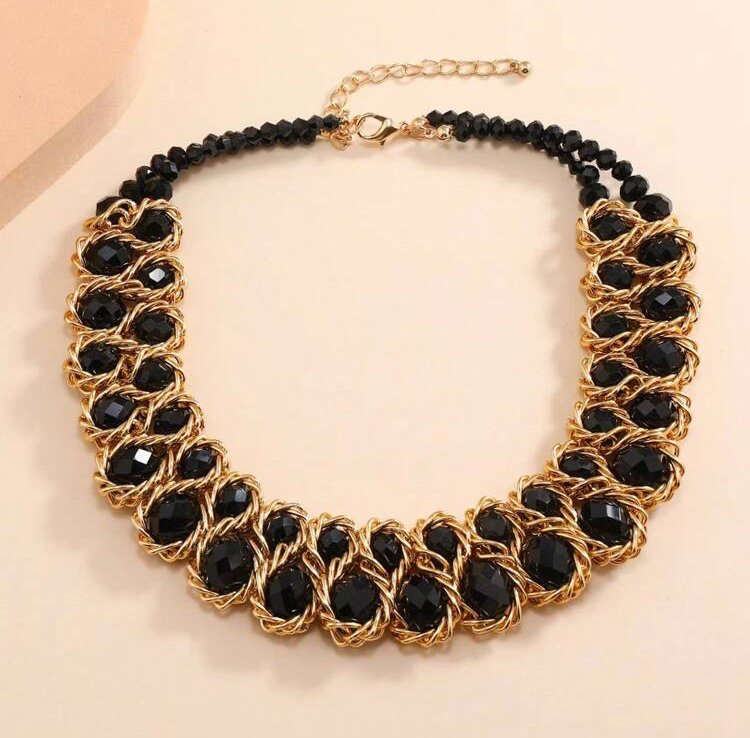 Black  bib crystal bead necklace 1.4 - style me african
