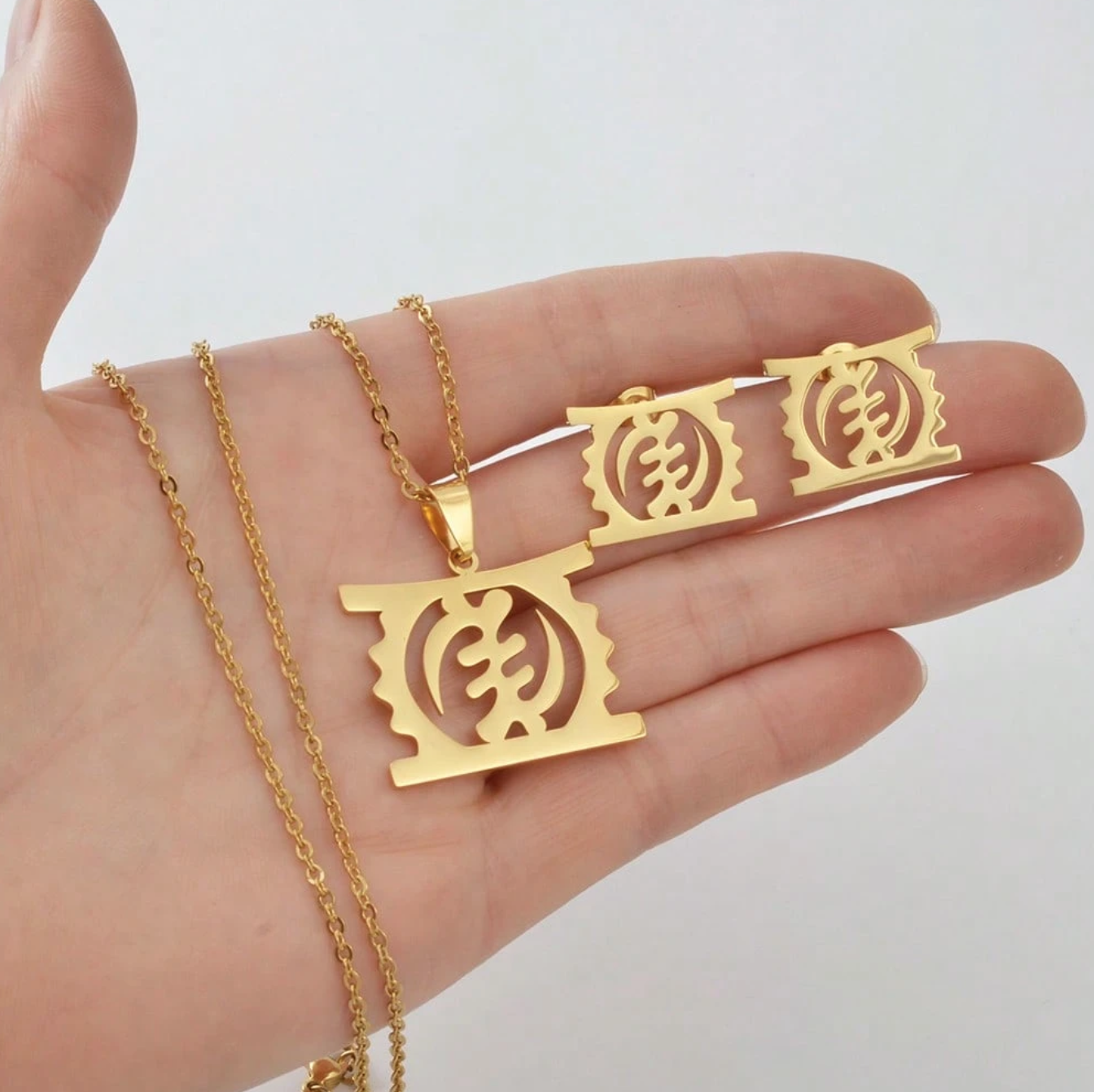 Gold Adinkra Necklace and earring set 1.2 - Style Me African.png