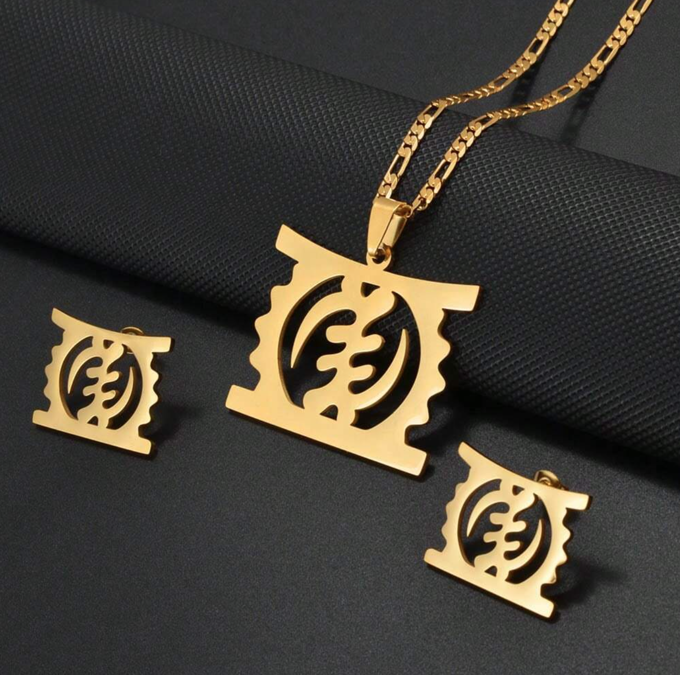 Gold Adinkra Necklace and earring set
