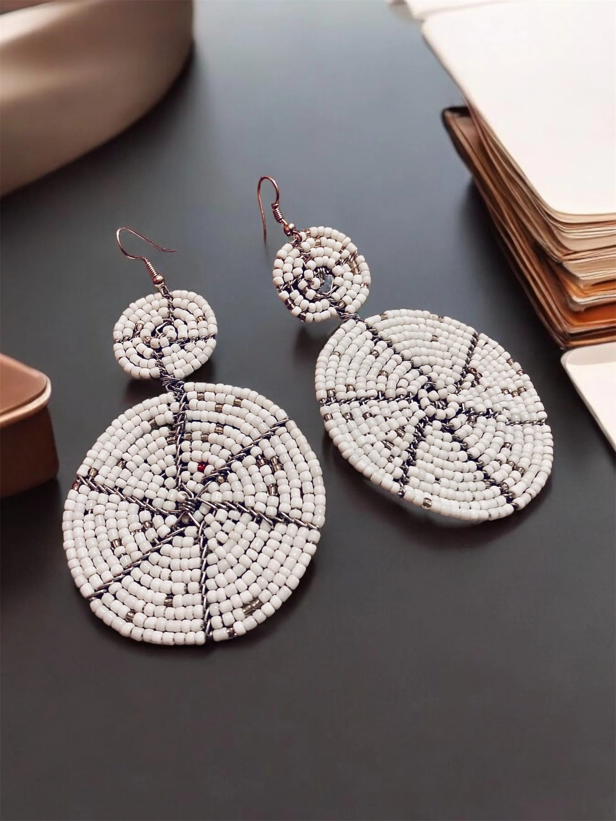 White beaded disc earrings 1.4 - Style Me African