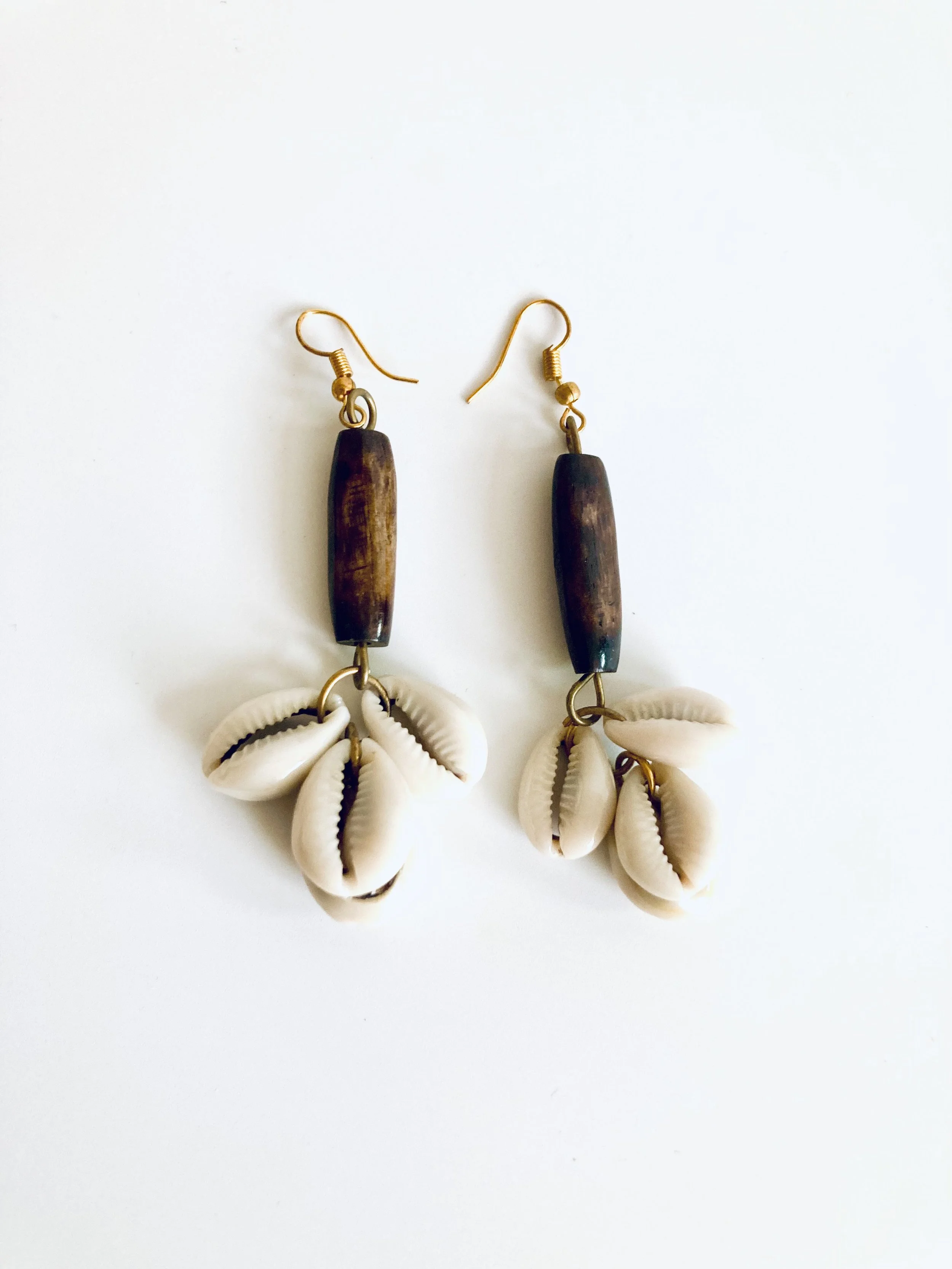 3-strand Cowrie wooden earrings 1.5 - Style Me African