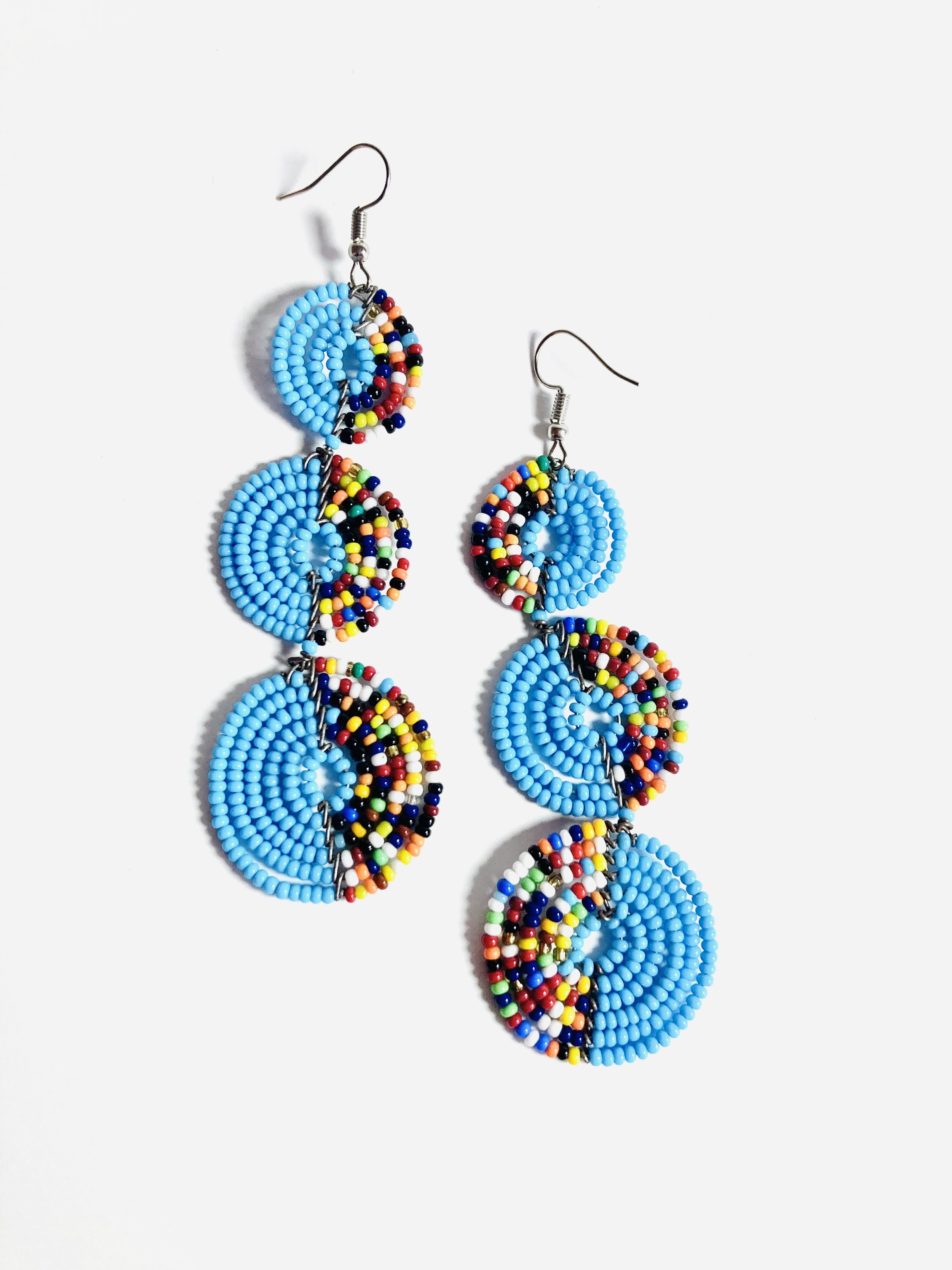 3 disc beaded blue earrings 1.4 - Style Me African