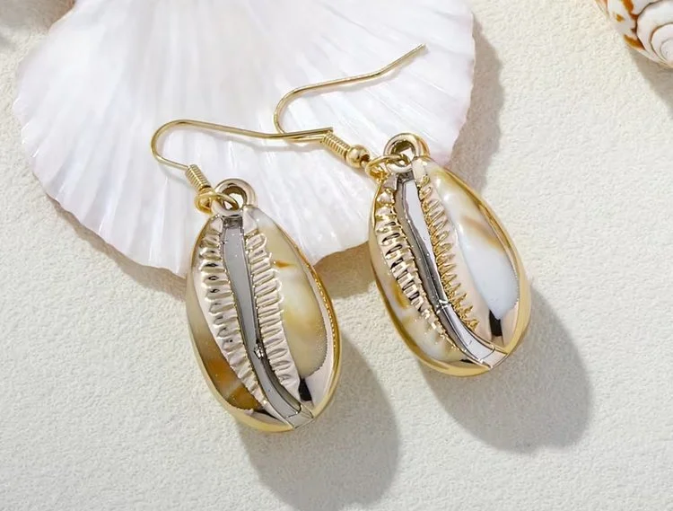 Gold Marble effect cowrie earrings 1.3 - Style Me African
