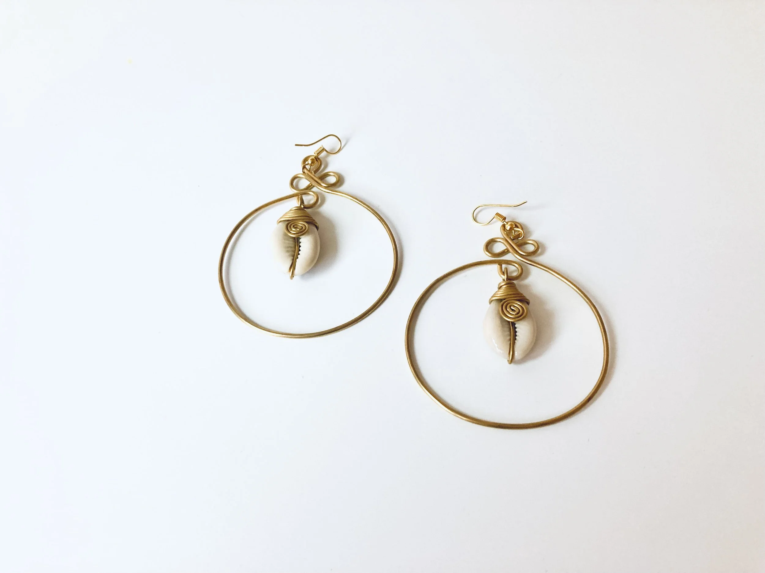 Cowrie pendant hoop earrings 1.3 - Style Me African