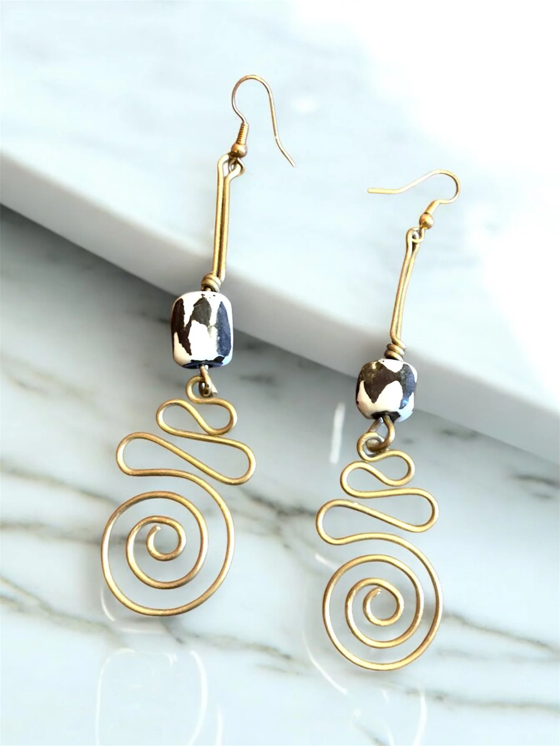 Black and white bead brass African earrings 1.8 - Style Me African