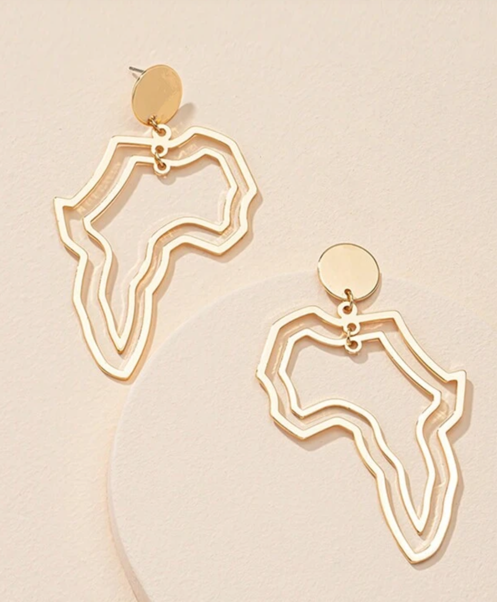 Double Africa Gold map earrings 1.2 - Style Me Africanpng