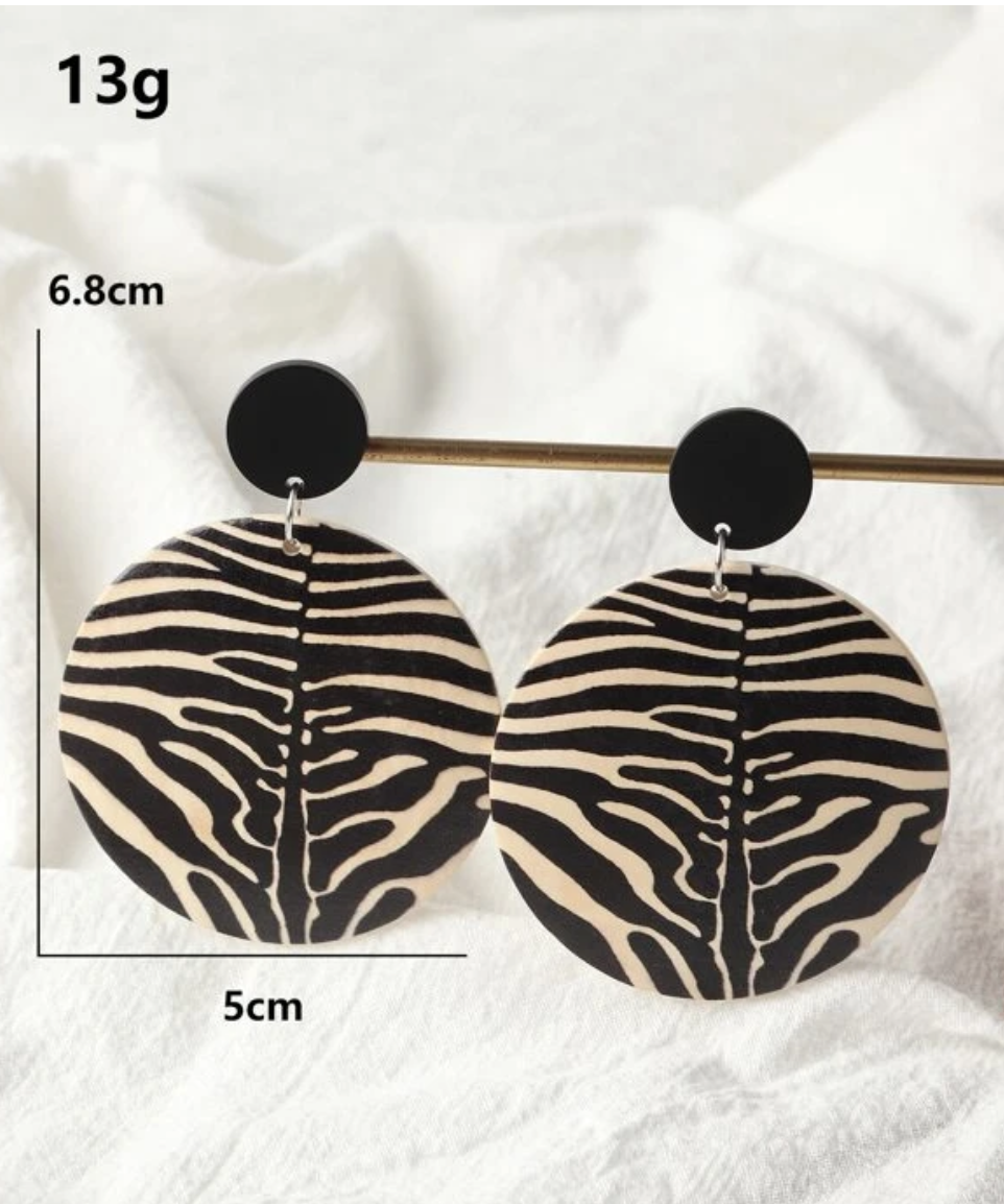 Round wooden zebra earrings 1.4 - Style Me African