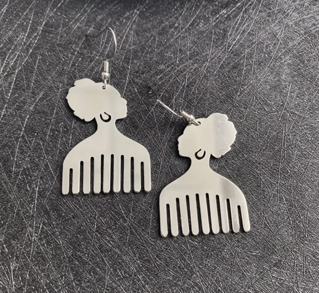 Silver Afro comb earrings