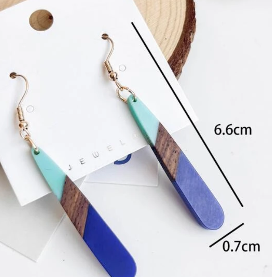 Blue wood and resin pearl drop earrings 1.3 - Style Me African