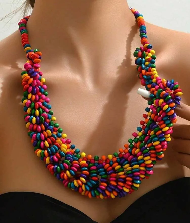 Multicoloured beaded wooden necklace 1.1 - Style Me African