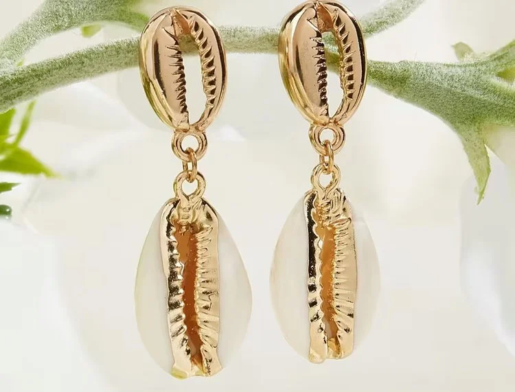 18k gold plated cowrie earrings 1.4 - Style Me African