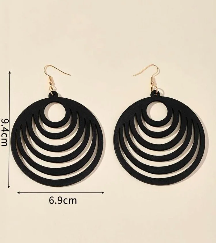 Black Circle stencil wooden earrings 1.3 - Style Me African