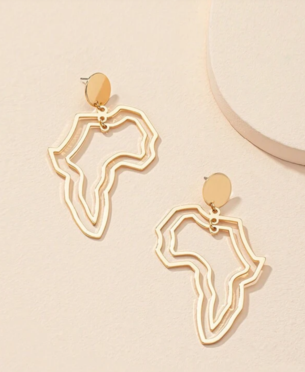 Double Africa Gold map earrings