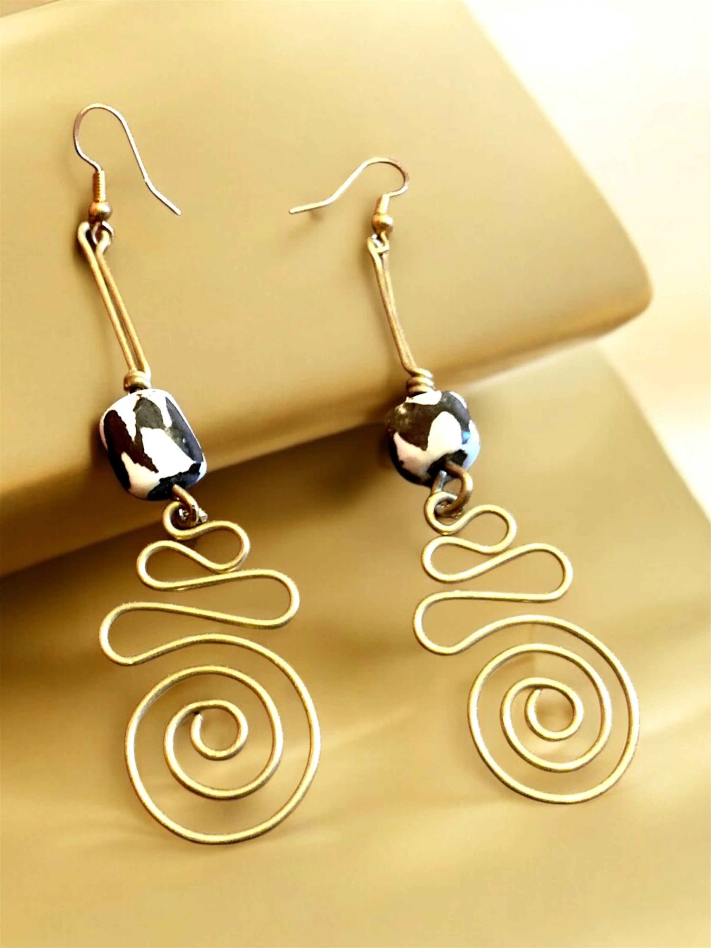 Black and white bead brass African earrings 1.7 - Style Me African