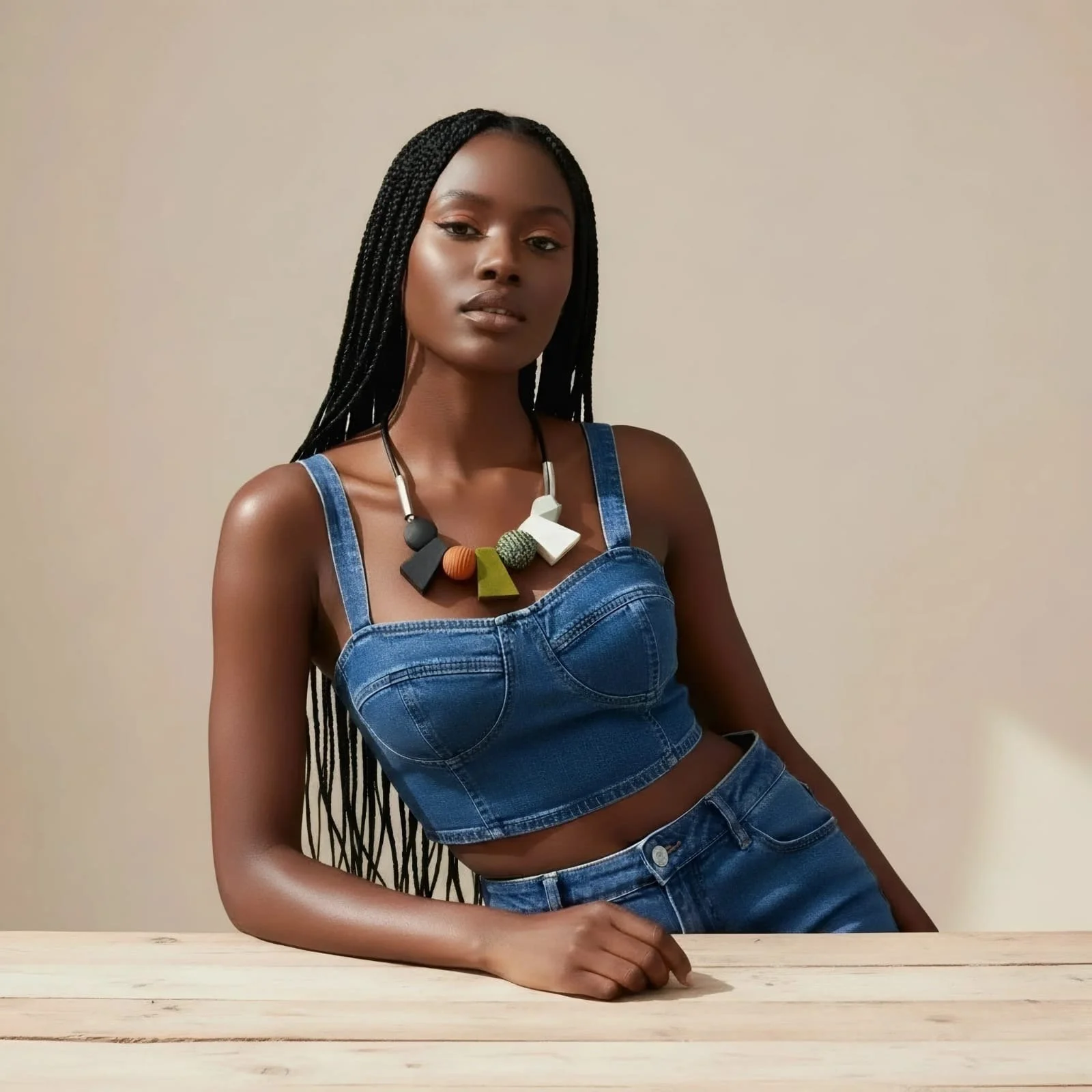 African inspired green multi-shaped wooden necklace 1.3 - Style Me African