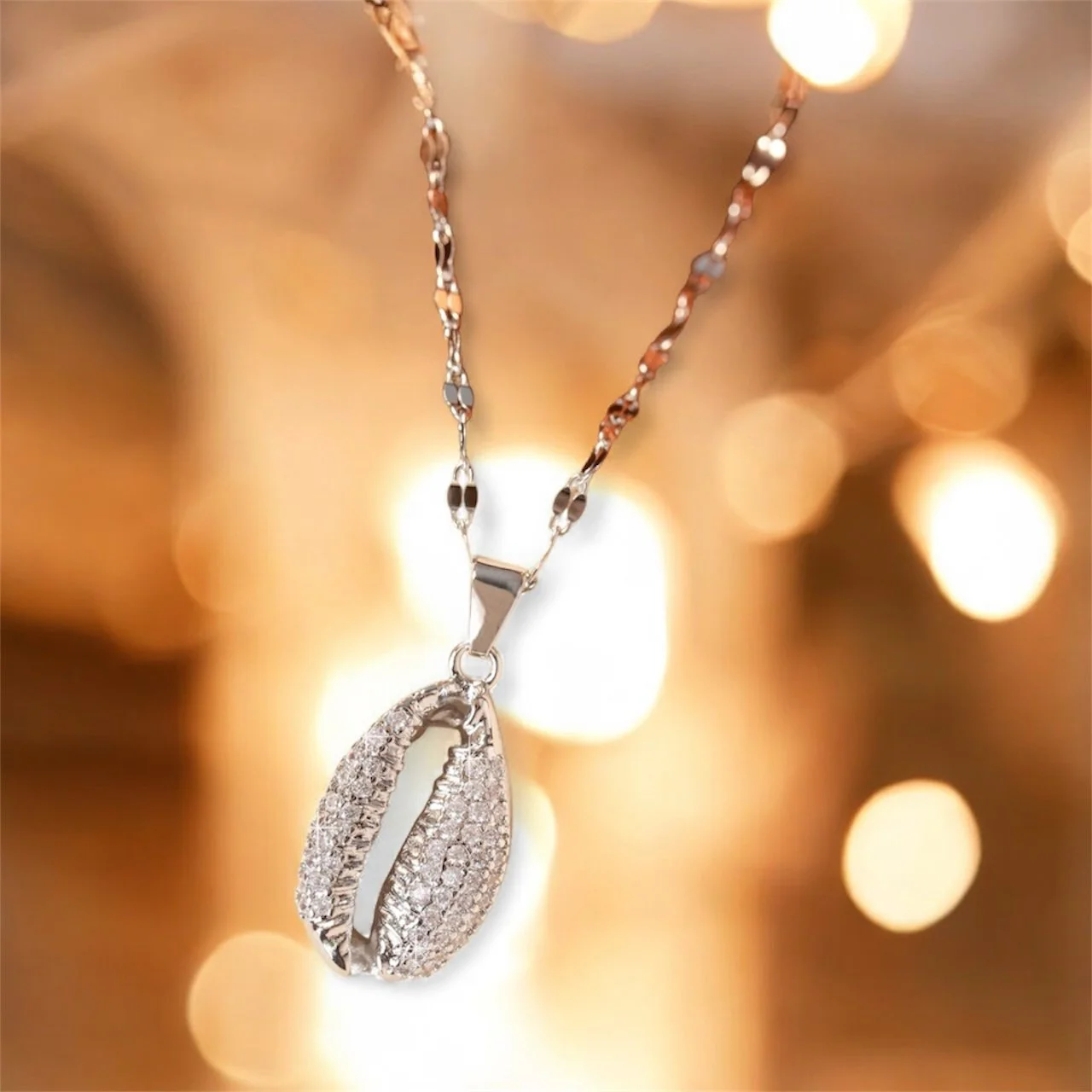 Silver cowrie shell diamanté necklace 1.2 - Style Me African.jpeg